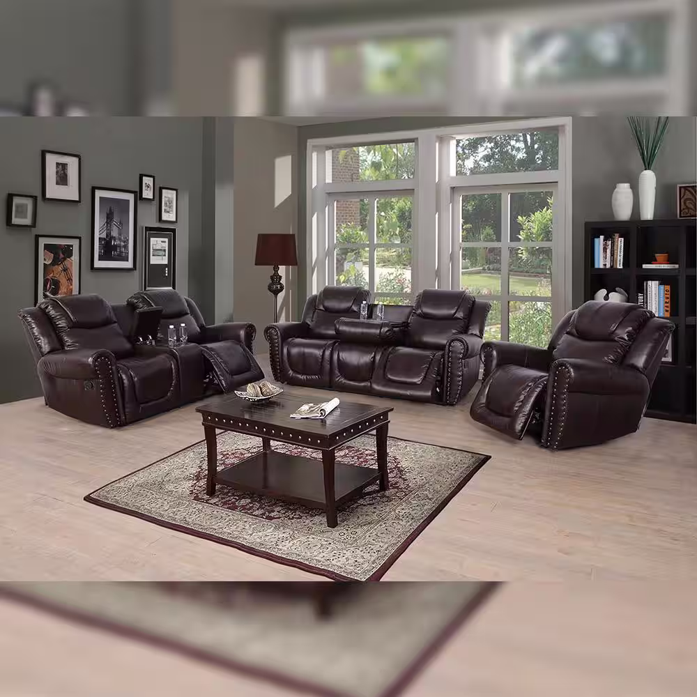 Star Home Living 3-Piece Faux Leather Espresso Reclining Living Room Set