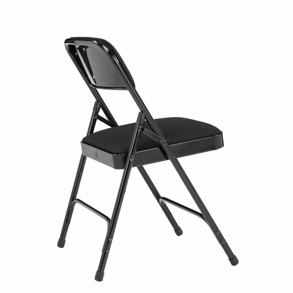 National Public Seating Midnight Black Fabric Padded Seat Stackable Folding Chair (Set of 4)