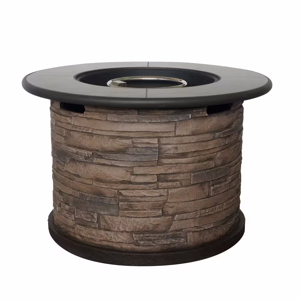 Bond Newcastle Envirostone 36 in. Round Gas Fire Table in Brown