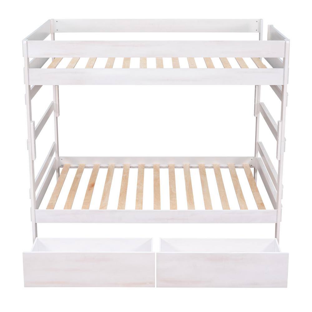 Harper & Bright Designs White Full Over Full Wood Bunk Bed with 2-Drawers