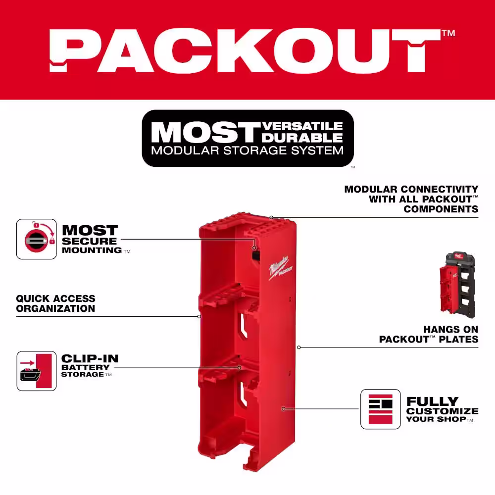 Milwaukee Packout M18 Battery Rack with Packout Compact Wall Plate