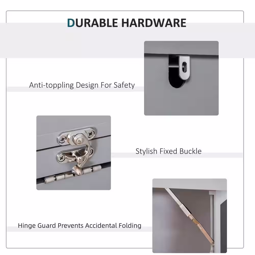 None 38.5 in. Folding Grey Convertible Writing Computer Desk with Side Shelf and Blackboard