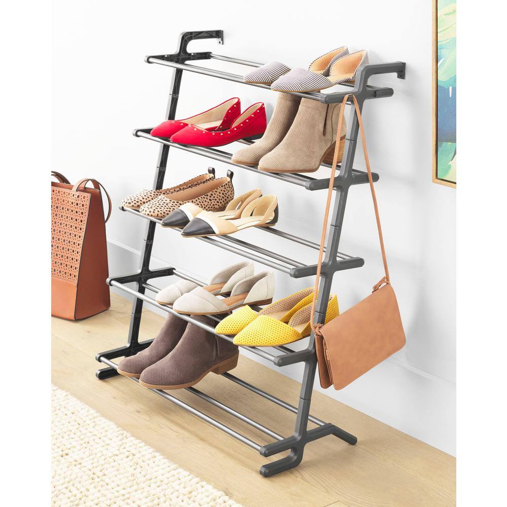 None 31.50 in. H 10-Pair Chrome Leaning Shoe Rack