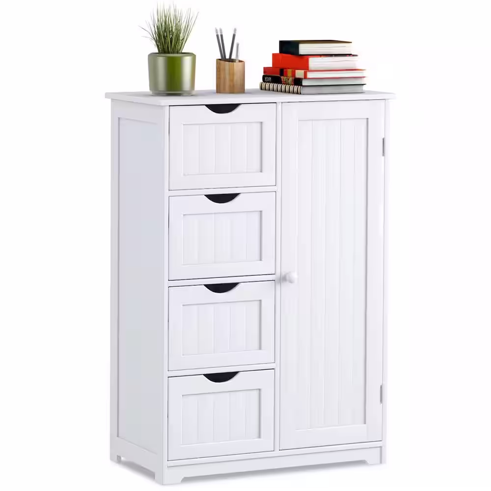 Costway 22 in.W x 32 in.H x 12 in.D 4-Gauge 2-Shelves Wooden Freestanding Cabinet in White
