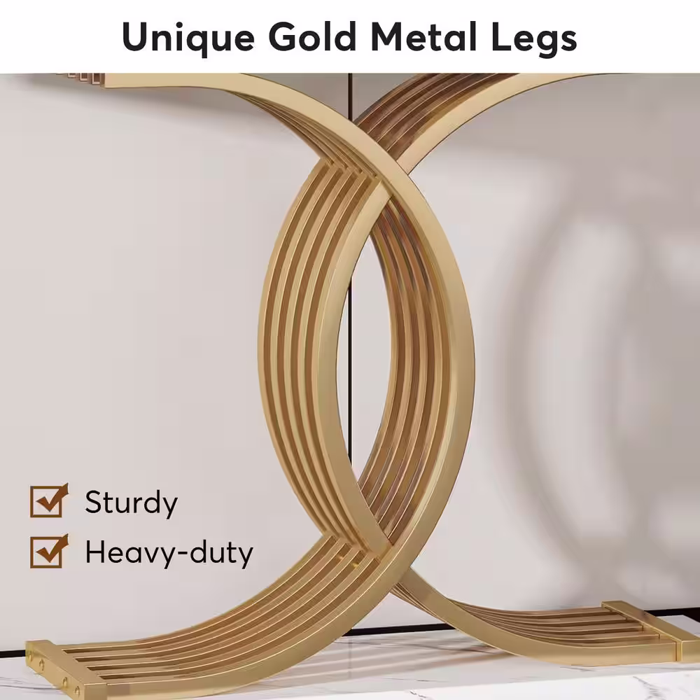 None Catalin 40 in. White Rectangle Wood Console Table, Modern Sofa Table with Geometric Frame