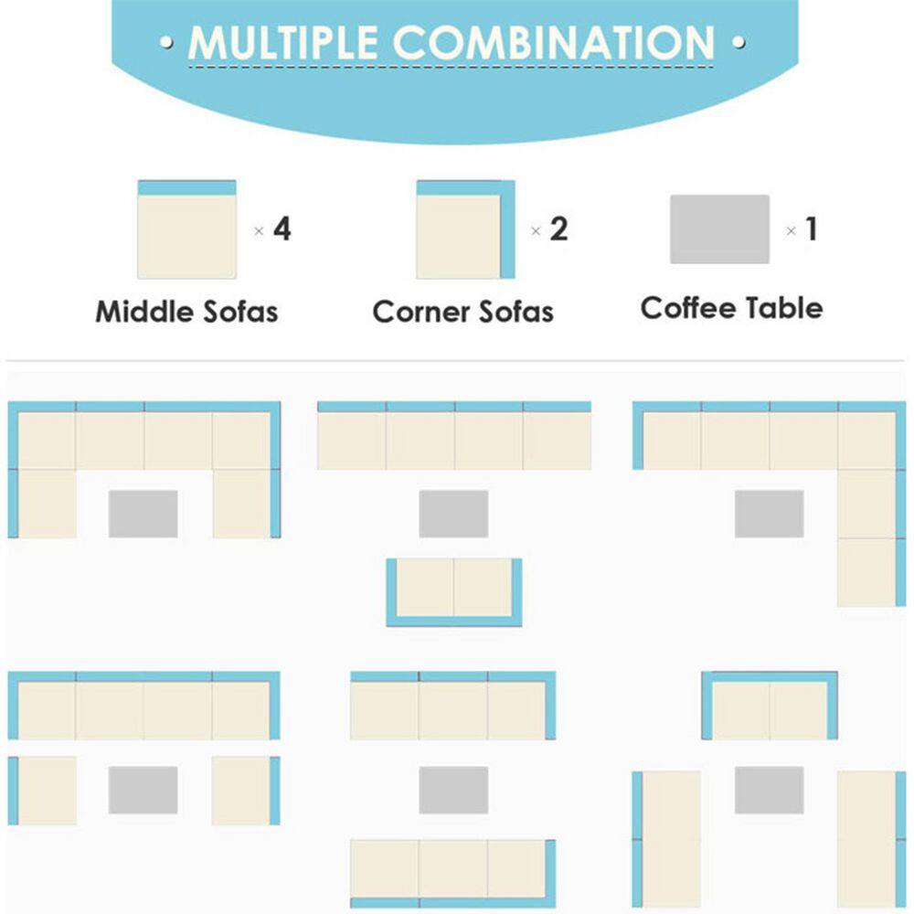 None All-Weather 7-Piece Gray PE Wicker Patio Conversation Set with Navy Blue Cushions