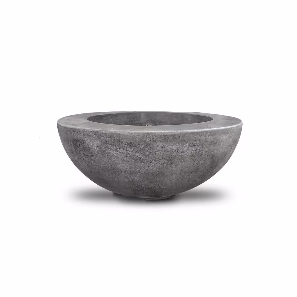 Natco Stanford 39 in. W x 18 in. H Outdoor Round Cement Natural Gas Fire Pit Kit Bowl in Pewter Color w/ 27 lbs. of Lava Rock