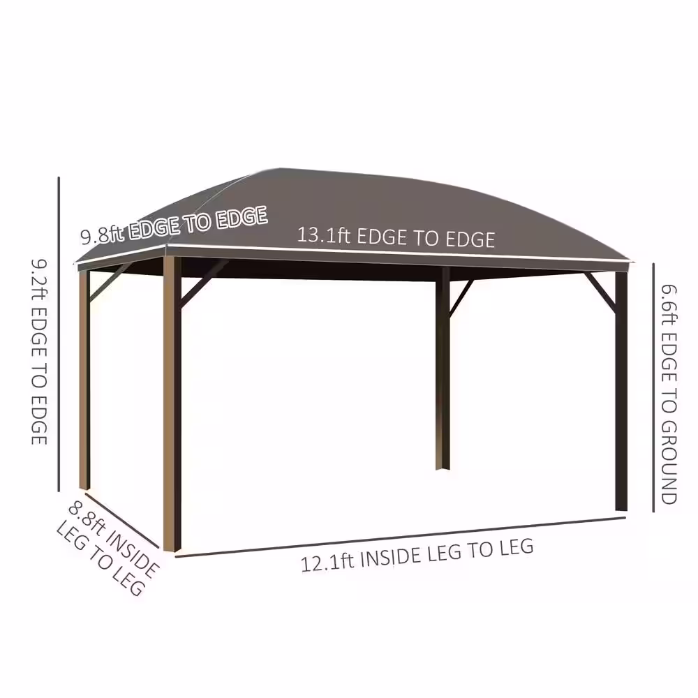Outsunny 13 ft. x 10 ft. Steel Hardtop Gazebo with Screened Curtains, Black/Brown