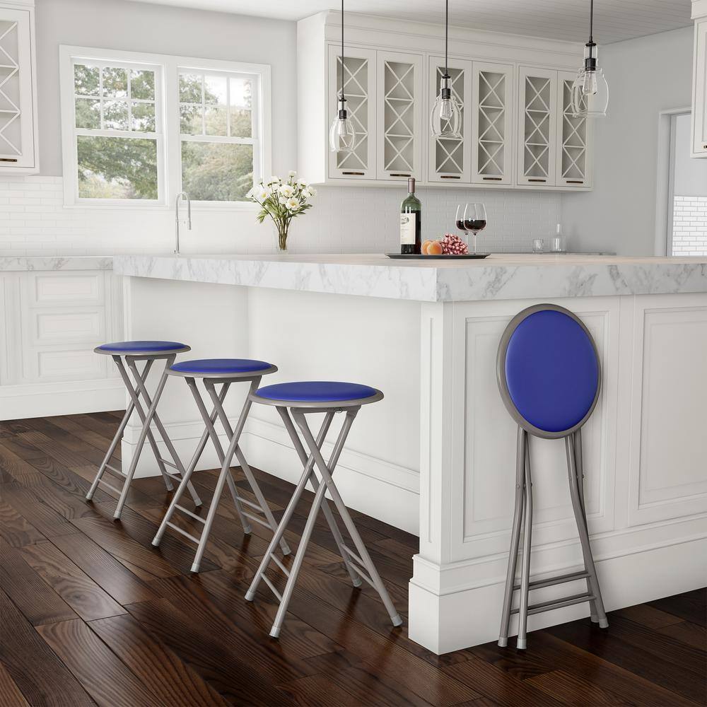 Trademark Home 24 in. Royal Blue Heavy-Duty Padded Round Folding Bar Stool