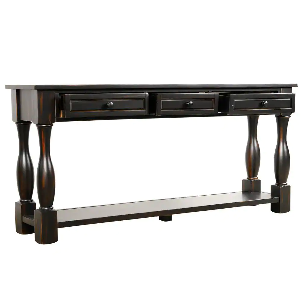Harper & Bright Designs 65 in. Black Standard Rectangle Wood Console Table with Drawers