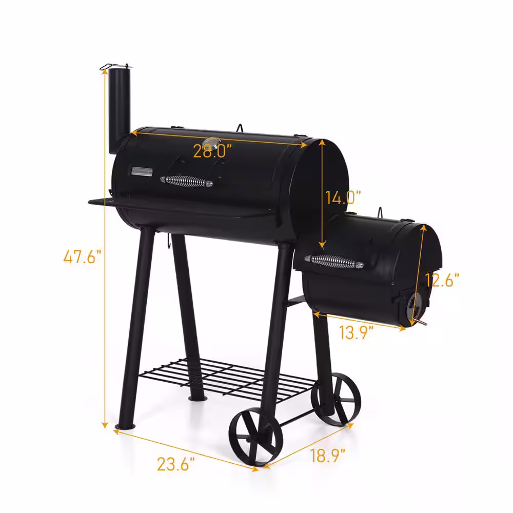 None Offset-Design Charcoal Smoker in Black