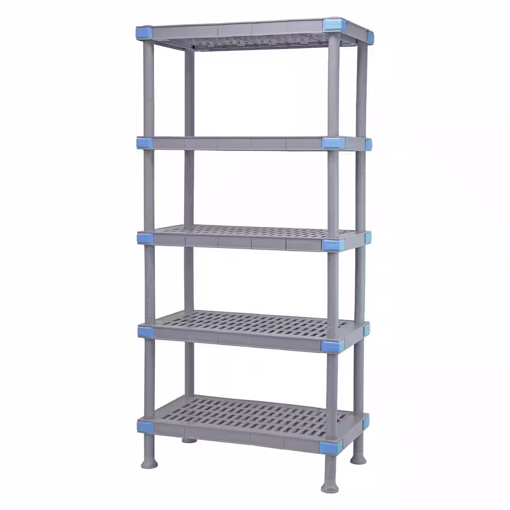 QUANTUM STORAGE SYSTEMS Millenia Gray 5-Tier Rust Proof Plastic Polymer Vented Industrial Shelving Unit (18 in. W x 74 in. H x 36 in. D)