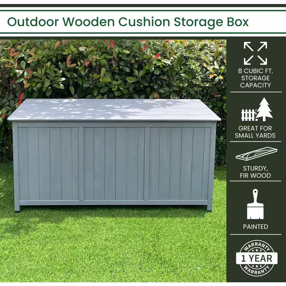 Hanover 4.2 ft. x 2 ft. Wooden Storage Cushion Box in Grey