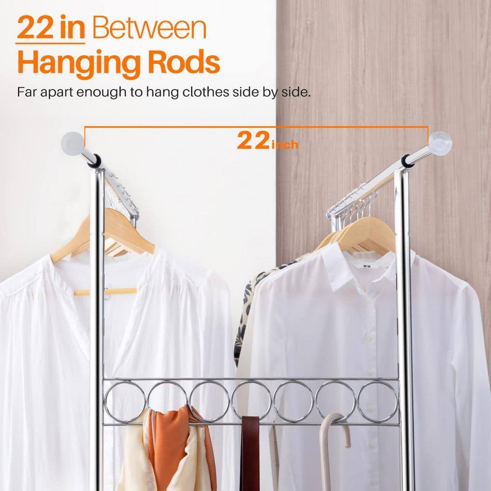 None Chrome Metal Adjustable Garment Clothes Rack 42 in. W x 68 in. H