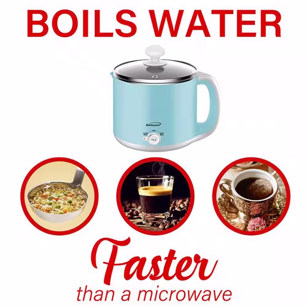 Brentwood Stainless Steel 1.9 qt. Blue Electric Hot Pot Cooker and Food Steamer