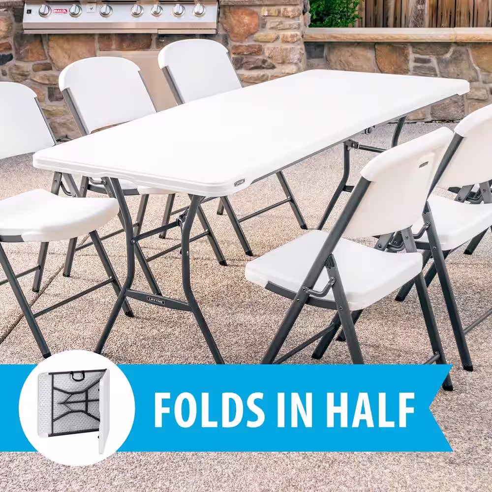 Lifetime 6 ft. White Plastic Fold-In-Half Table (Light Commercial)
