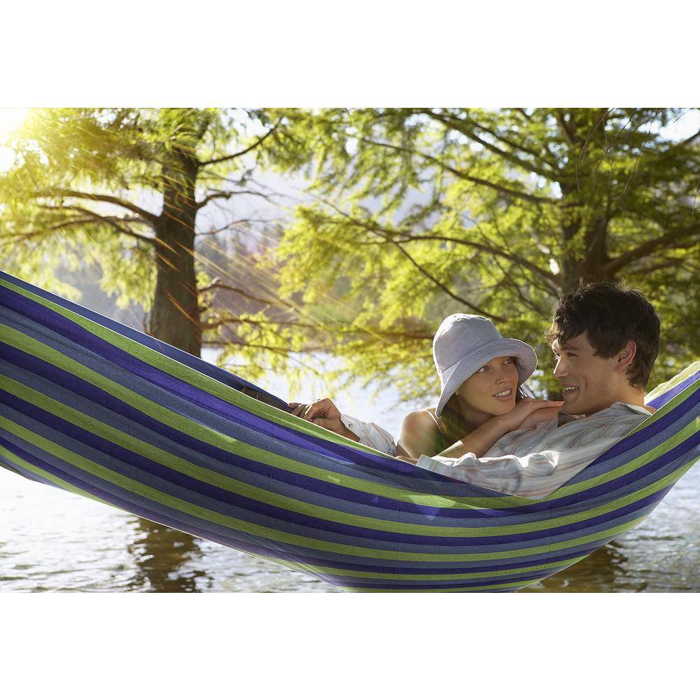 Sorbus 7 ft. Free Standing Adjustable Double Hammock Bed with Stand in Blue and Green
