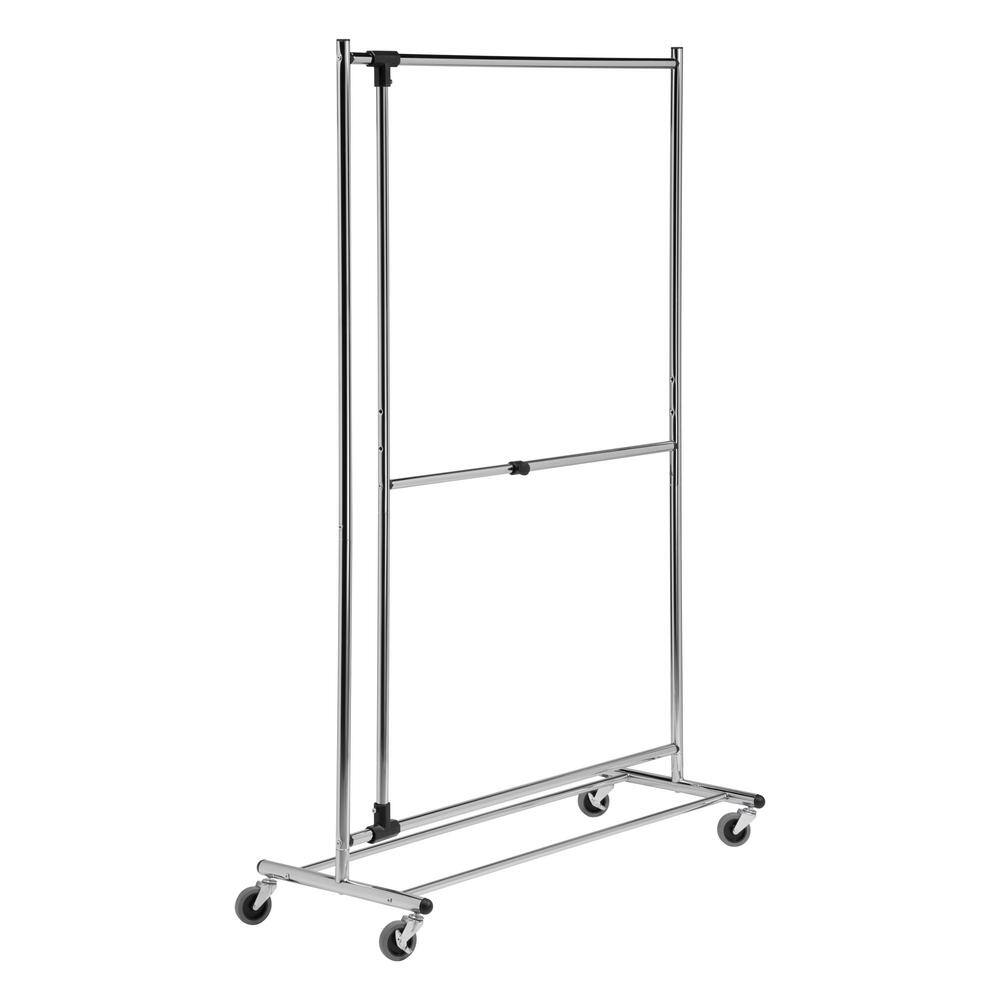 Honey-Can-Do Chrome Steel Rolling Adjustable Clothes Rack 46 in. W x 74 in. H