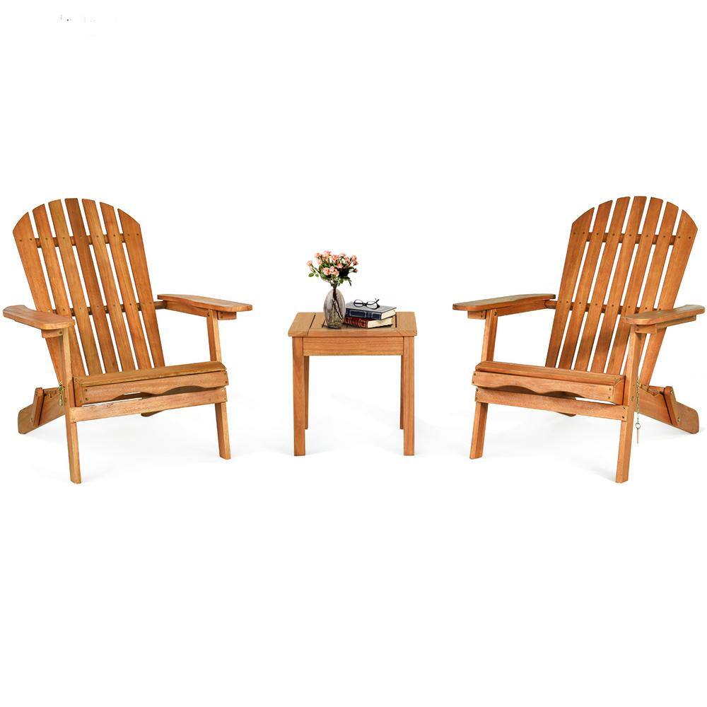 Costway 3 Piece Wooden Adirondack Patio Conversation Chair Table Set Folding Seat Furniture Garden