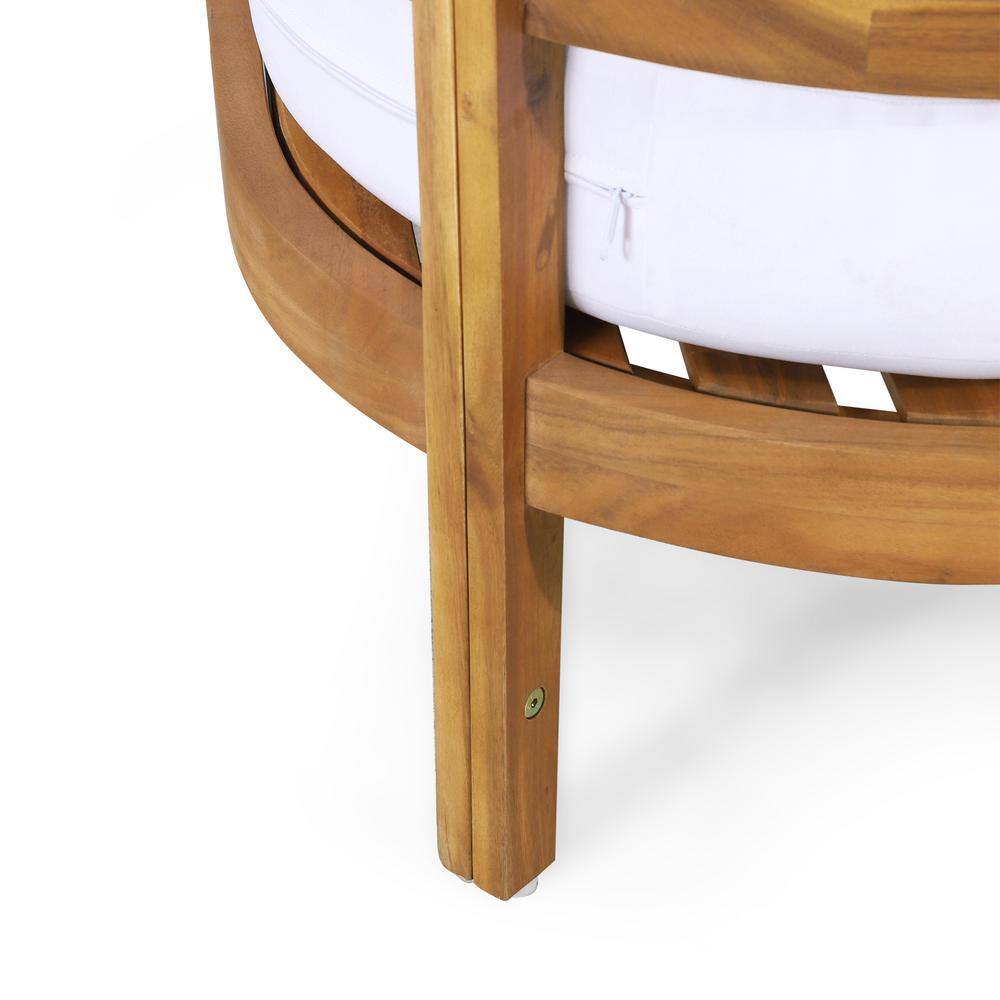 Noble House Varva Teak Brown 2-Piece Wood Patio Conversation Set with White Cushions