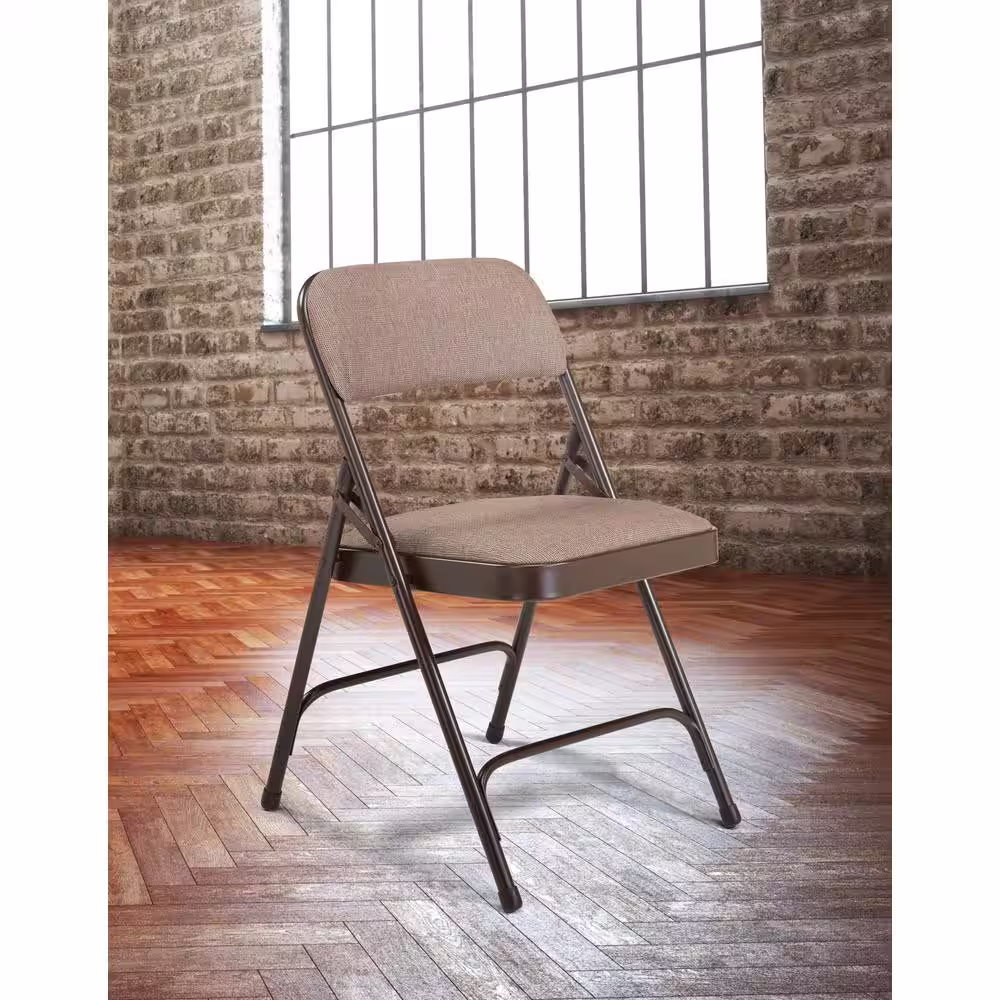 National Public Seating Brown Fabric Padded Seat Stackable Folding Chair (Set of 4)