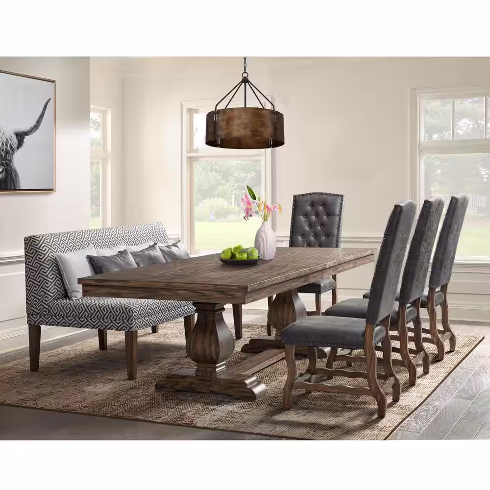 None Hayward 6-Piece Brown Dining Set Table 4-Tall Back Chairs and Settee