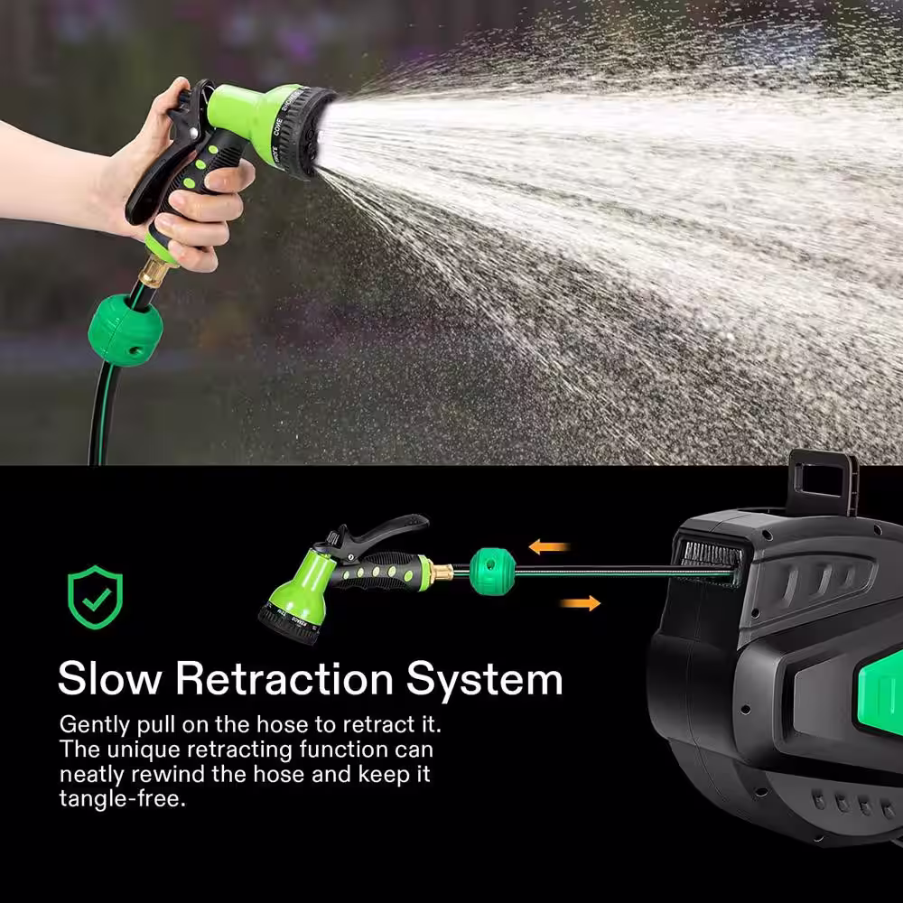 VIVOSUN Wall-Mounted 0.5 in. Dia x 65 ft. Retractable Garden Hose Reel with a 9-Pattern Nozzle