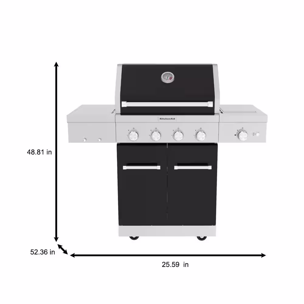 KitchenAid 4-Burner Propane Gas Grill with Searing Side Burner in Black