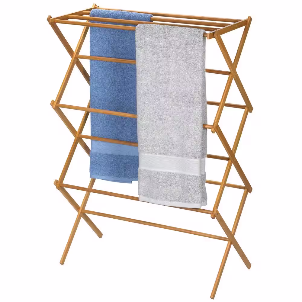 HOUSEHOLD ESSENTIALS 29.25 in. W x 42.37 in. H Bamboo X-Frame Clothes Drying Rack