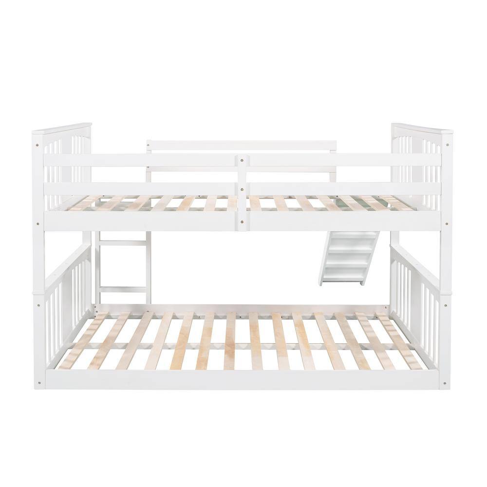 Harper & Bright Designs White Full Over Wooden Bunk Bed with Slide and Ladder