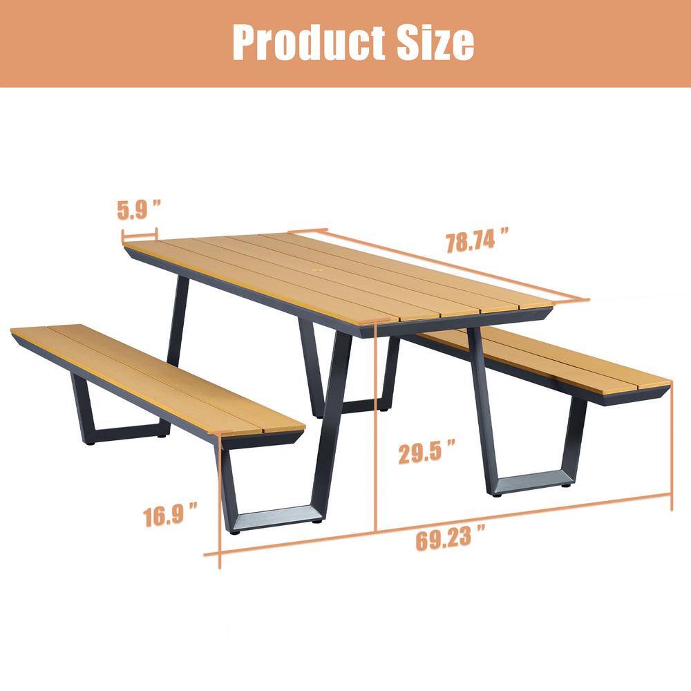 None 78 in. Brown Rectangle Picnic Table