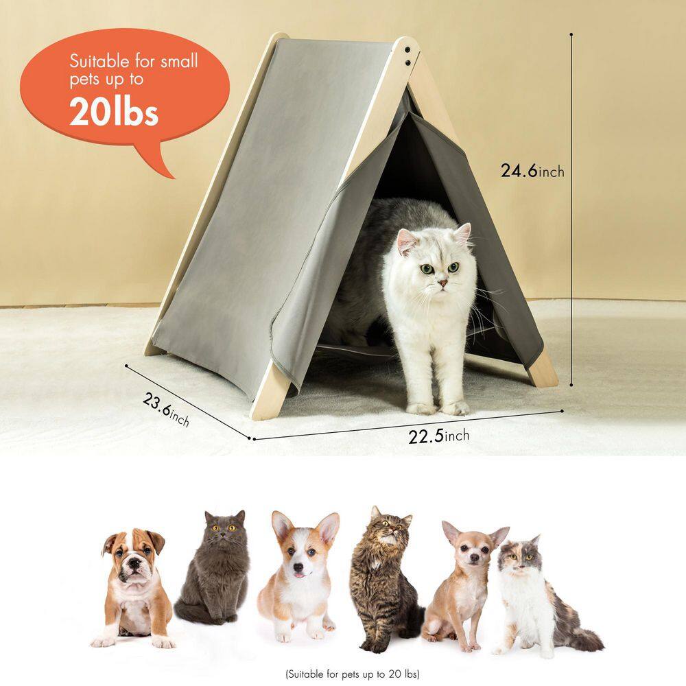 None Pet Tent, Cat Tent for Indoor Cats, Wooden Cat House for Small Pets, Gray