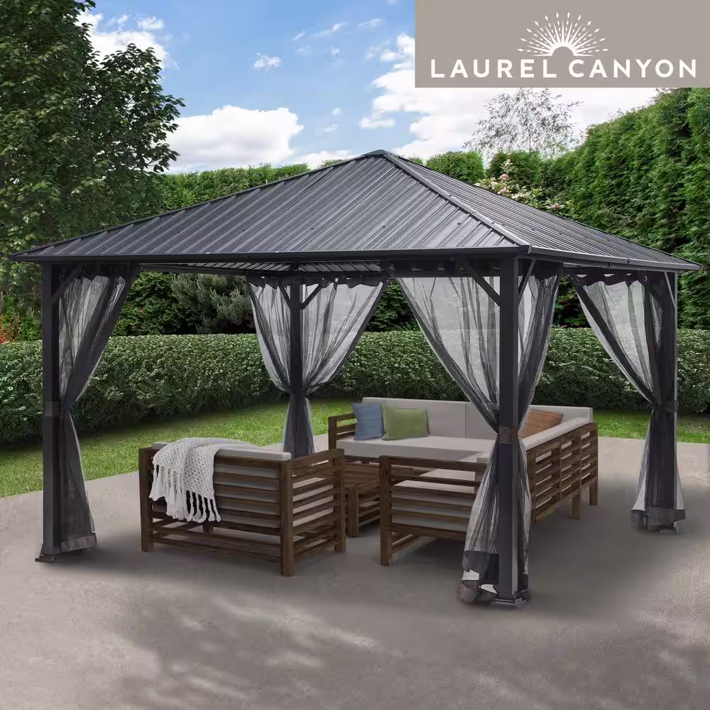 LAUREL CANYON 10 ft. x 10 ft. Galvanized Steel Hardtop Gazebo with Mosquito Netting