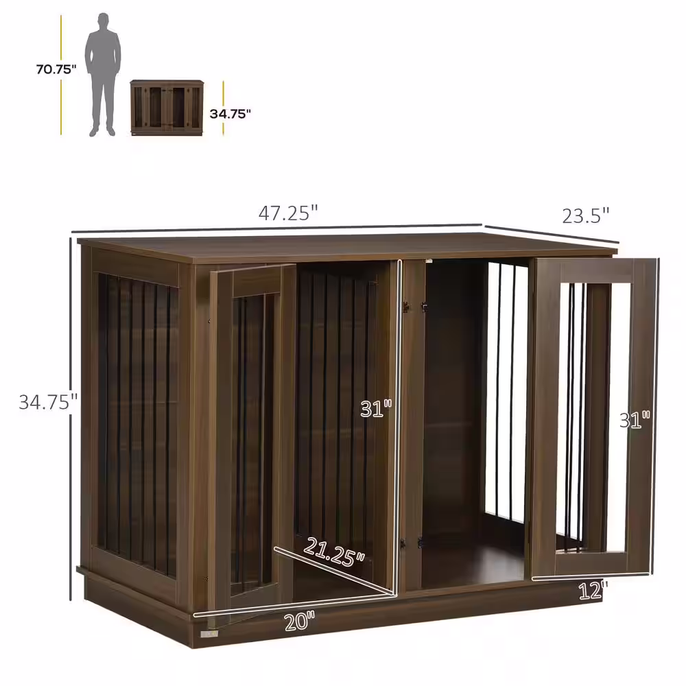 PawHut Large Furniture Style Dog Crate with Removable Panel, Walnut