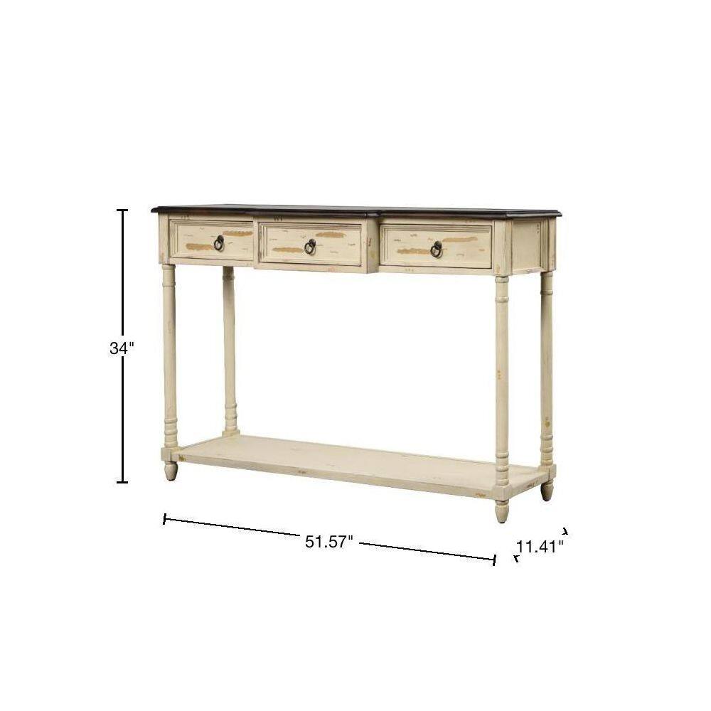 Harper & Bright Designs 52 in. Beige Standard Rectangle Wood Console Table with 3-Drawers