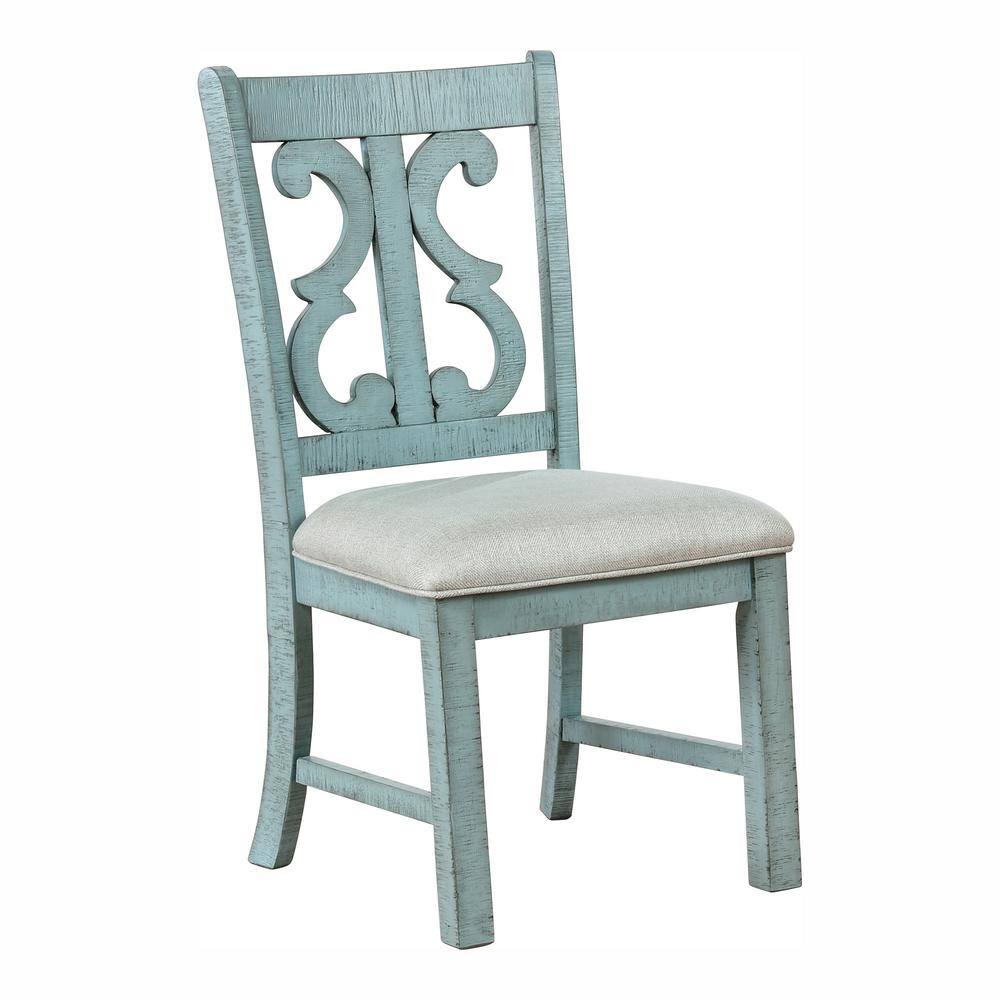 Furniture of America Wicks Antique Light Blue and Dark Oak Padded Dining Chair (Set of 2)