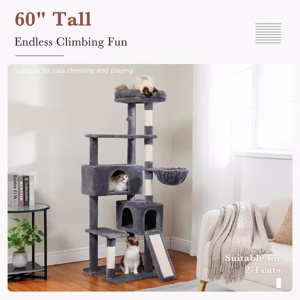 None Scratching Posts and Trees, Cat Tree, Cat House in Smoke Gray