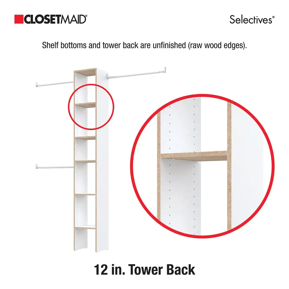 ClosetMaid Selectives 12 in. W White Custom Tower Wall Mount 6-Shelf Wood Closet System