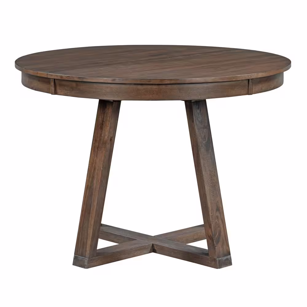 Harper & Bright Designs Retro 5-Piece Walnut Round Wood Dining Set with a 16 in. W Leaf and 4-Botton Tufted Upholstered Chairs