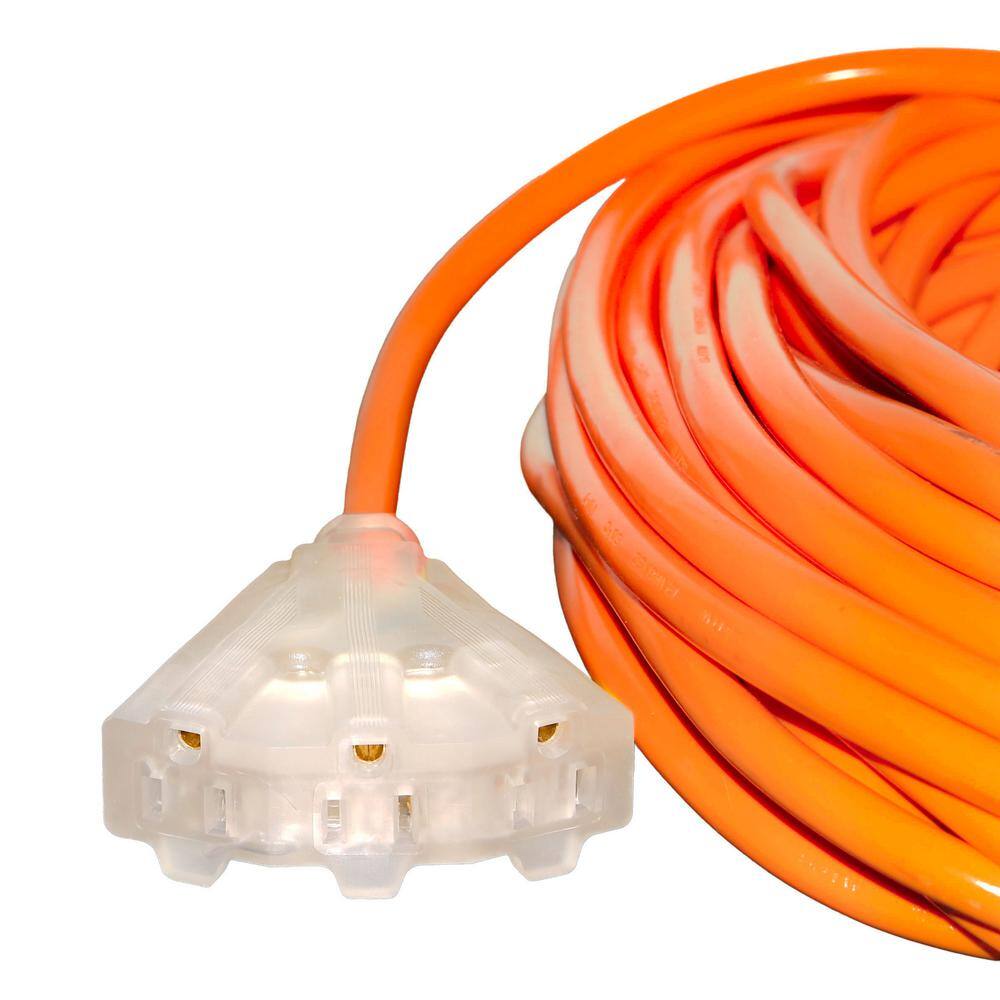 None 6 ft. 12/3 3-Outlet SJTW 15 Amp 125-Volt 1875-Watt Orange Indoor/Outdoor Heavy-Duty with Lighted End Extension Cord