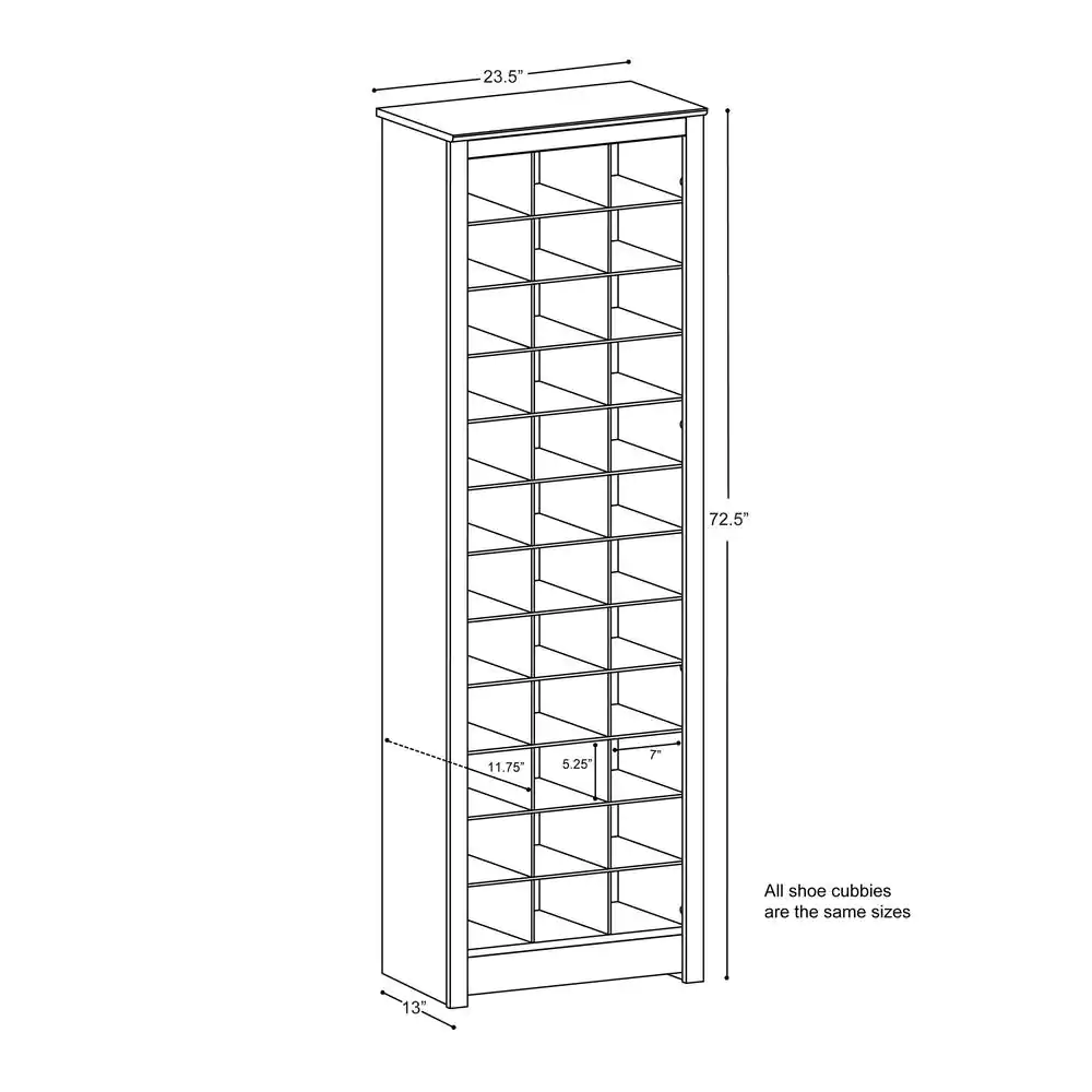 Prepac 72.5 in. H x 23.5 in. W x 13 in. D 36 Pair White Shoe Storage Cabinet