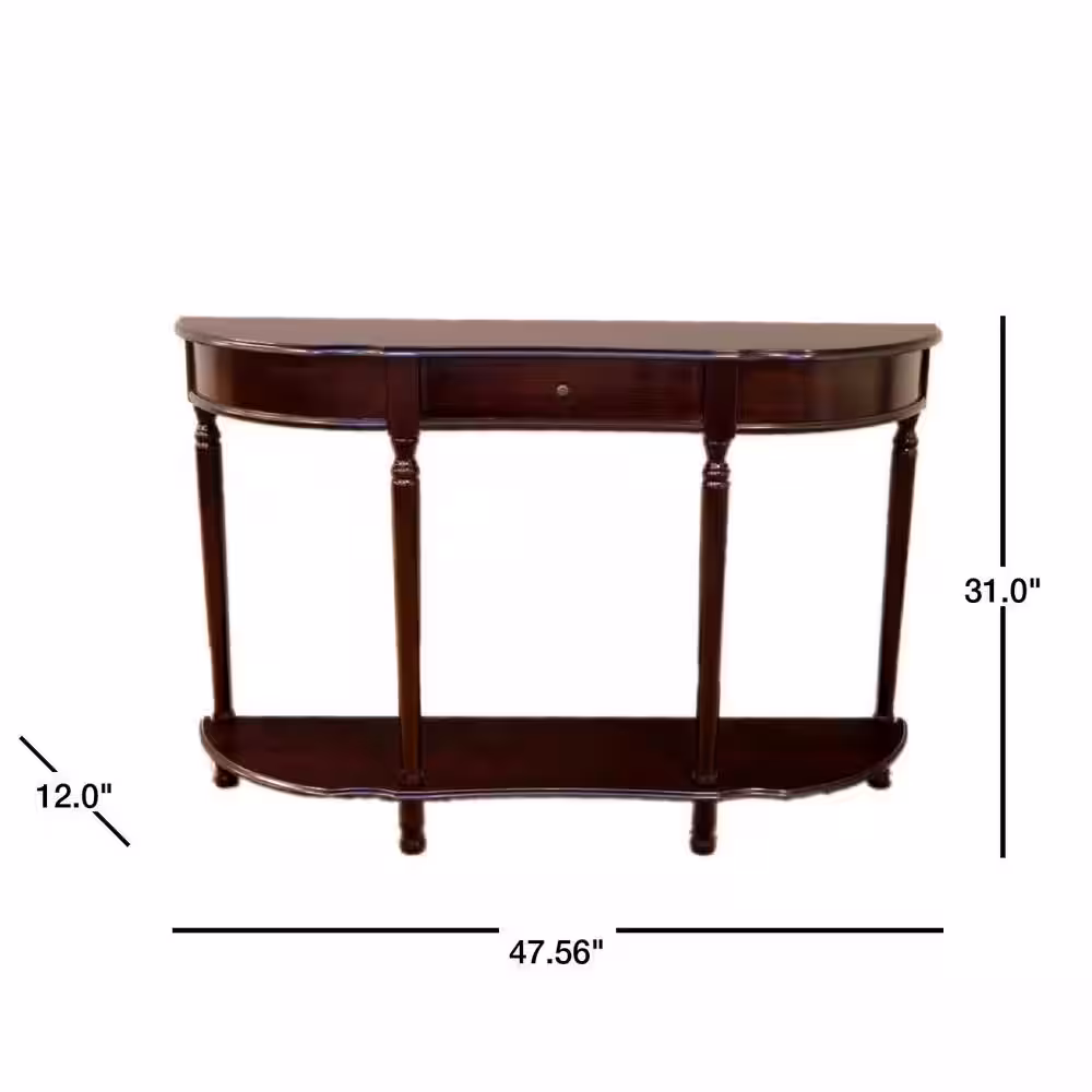 Homecraft Furniture 48 in. Espresso Standard Half Moon Wood Console Table with Drawer