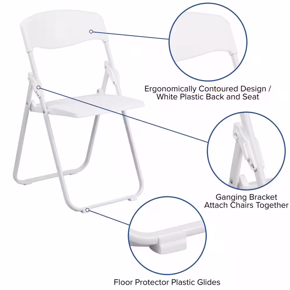Flash Furniture Hercules Series 880 lb. Capacity Heavy Duty White Plastic Folding Chair with Built-in Ganging Brackets
