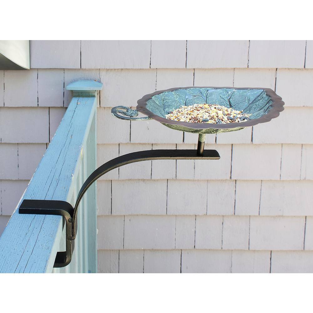 Achla Designs 12 in. Tall Antique Brass Plated Aspen Leaf Birdbath with Rail Mount Bracket