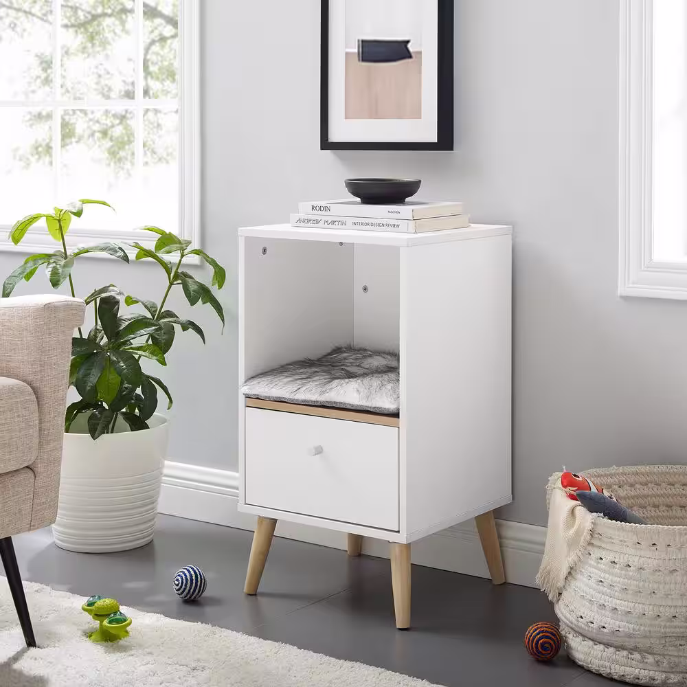 Sam's Pets Becky 28 in. White Single Rest Cat Tree With Drawer