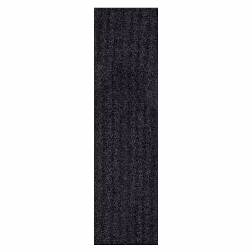 Ottomanson Utility Collection Waterproof Non-Slip Rubberback Solid 3x13 Indoor/Outdoor Runner Rug, 2 ft. 7 in. x 13 ft. 1 in.,Black