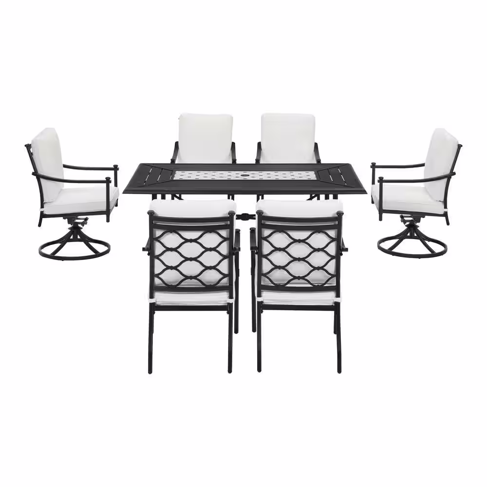 Home Decorators Collection Wakefield 7-Piece Aluminum and Steel Outdoor Dining Set with Performance Acrylic Natural White Cushions