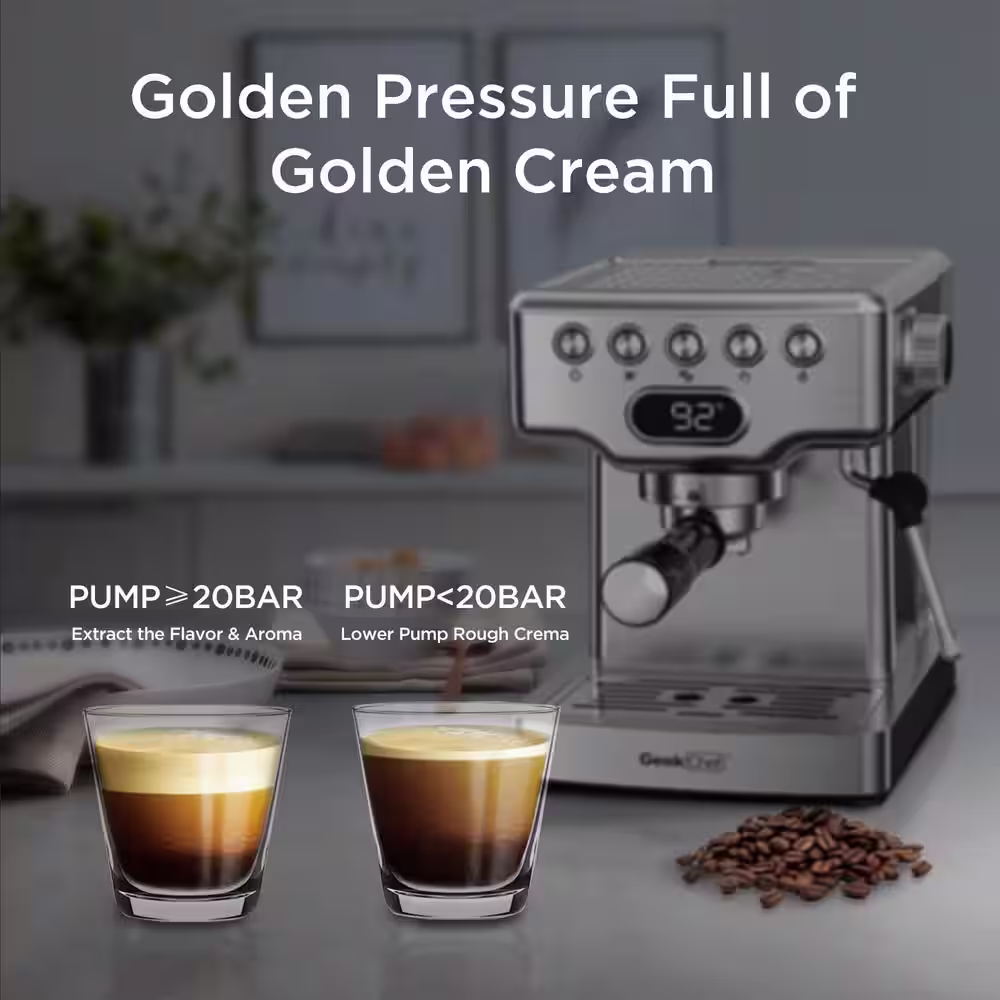 None 2-Cup Stainless Steel Espresso Machine with Milk Frother and 1.8 l Water Tank