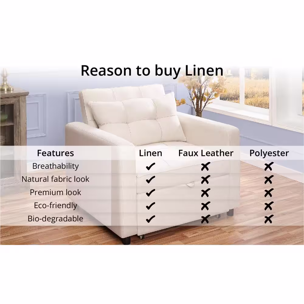 MAYKOOSH Sleeper 3 in 1-Convertible Chair Bed, Pull Out Folding Lounger Sleeper Chair Bed, Linen Sofa Bed Sleeper Black