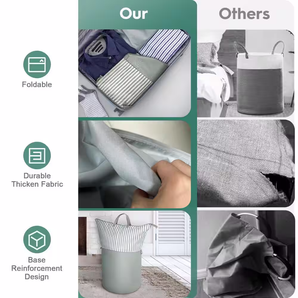 None Gray Fabric Laundry Basket with Zipper and Handles 90 l